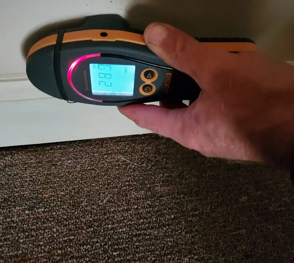 Moisture detection at baseboard during Burst Pipe Cleanup in Rosenberg